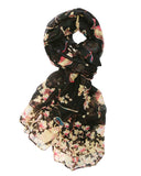 Wrapables Lightweight Vintage Floral Bird Print Long Scarf Wrap, Black