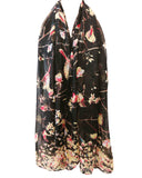 Wrapables Lightweight Vintage Floral Bird Print Long Scarf Wrap, Black