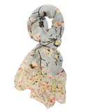 Wrapables Lightweight Vintage Floral Bird Print Long Scarf Wrap, Gray