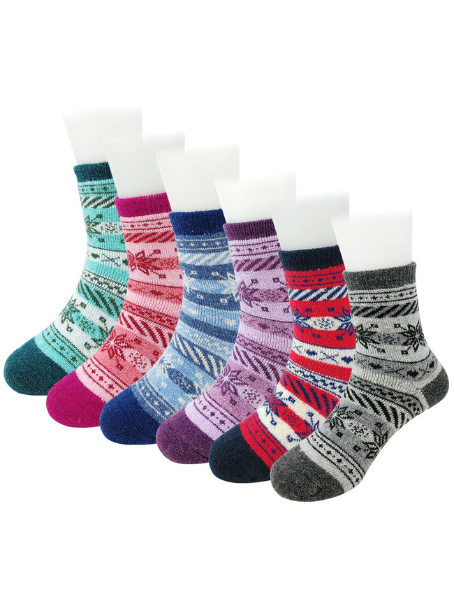 Wrapables Children's Thick Winter Warm Wool Socks (Set of 6), Snowflakes, M