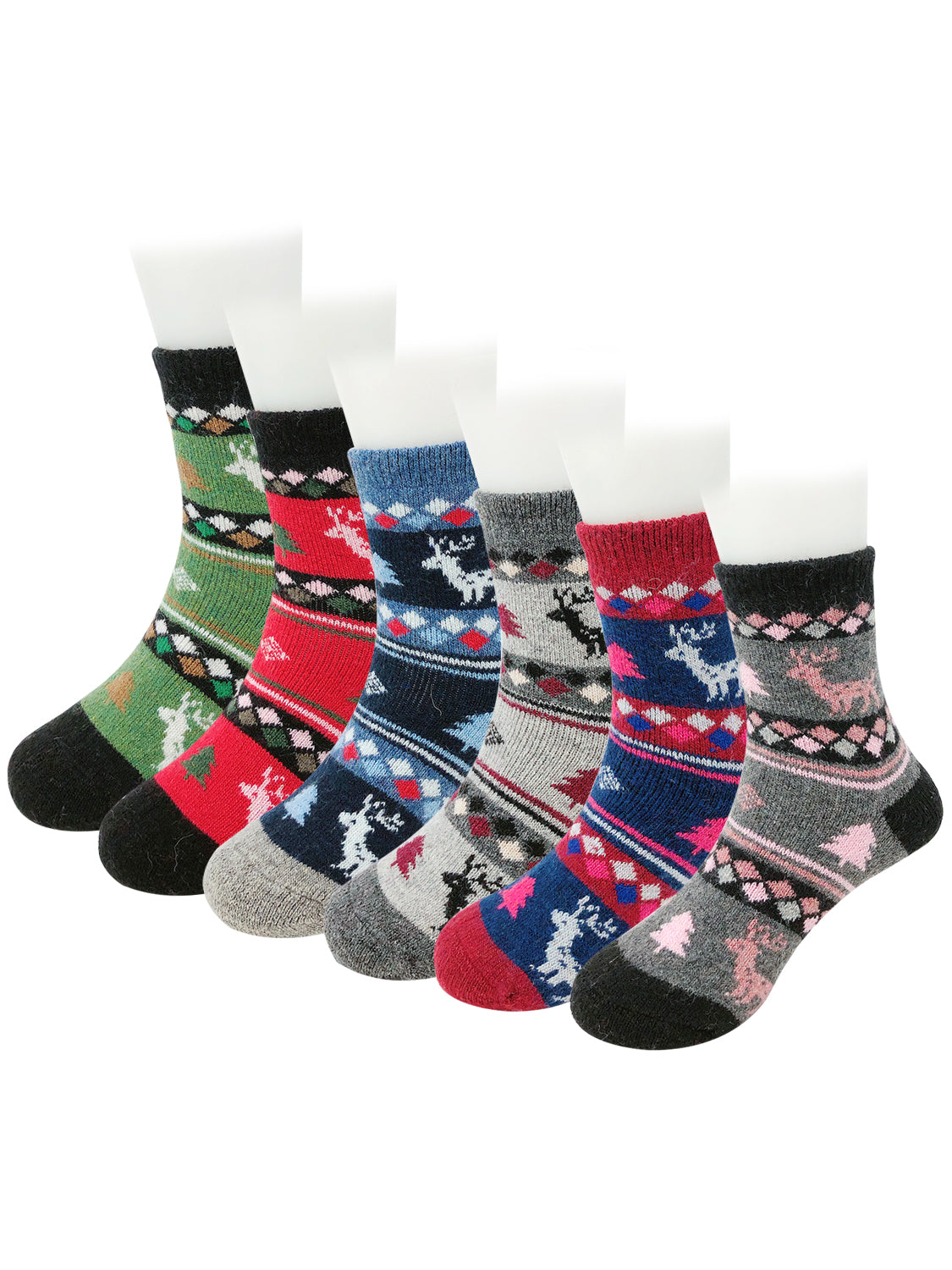 Wrapables Children's Thick Winter Warm Wool Socks (Set of 6), Christmas Reindeer, M