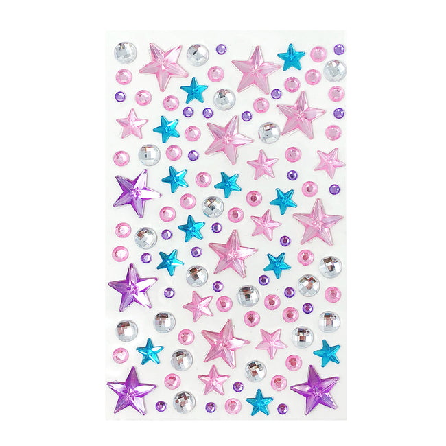 Wrapables Acrylic Self Adhesive Crystal Rhinestone Gem Stickers, Stars Pink Blue Lilac