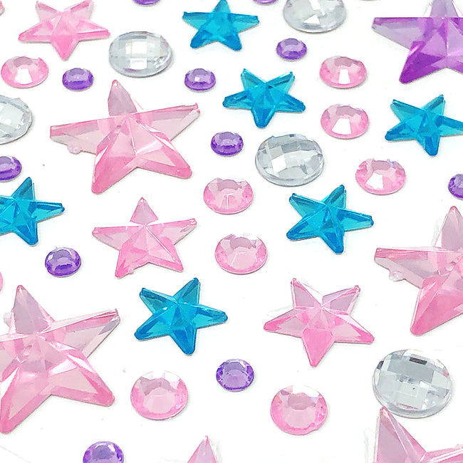 Wrapables Acrylic Self Adhesive Crystal Rhinestone Gem Stickers, Stars Pink Blue Lilac