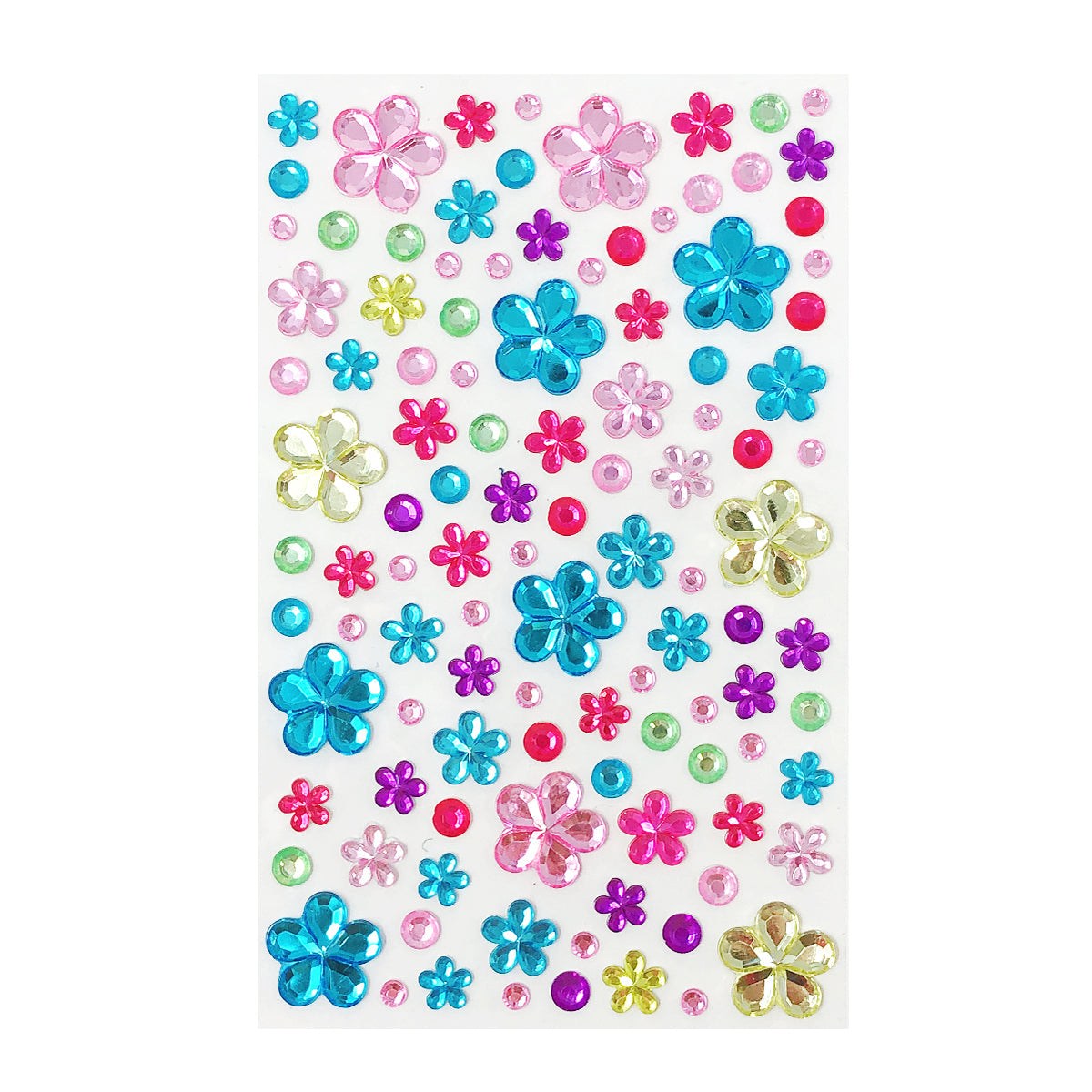 Wrapables Acrylic Self Adhesive Crystal Rhinestone Gem Stickers, Flowers Pink Blue Green