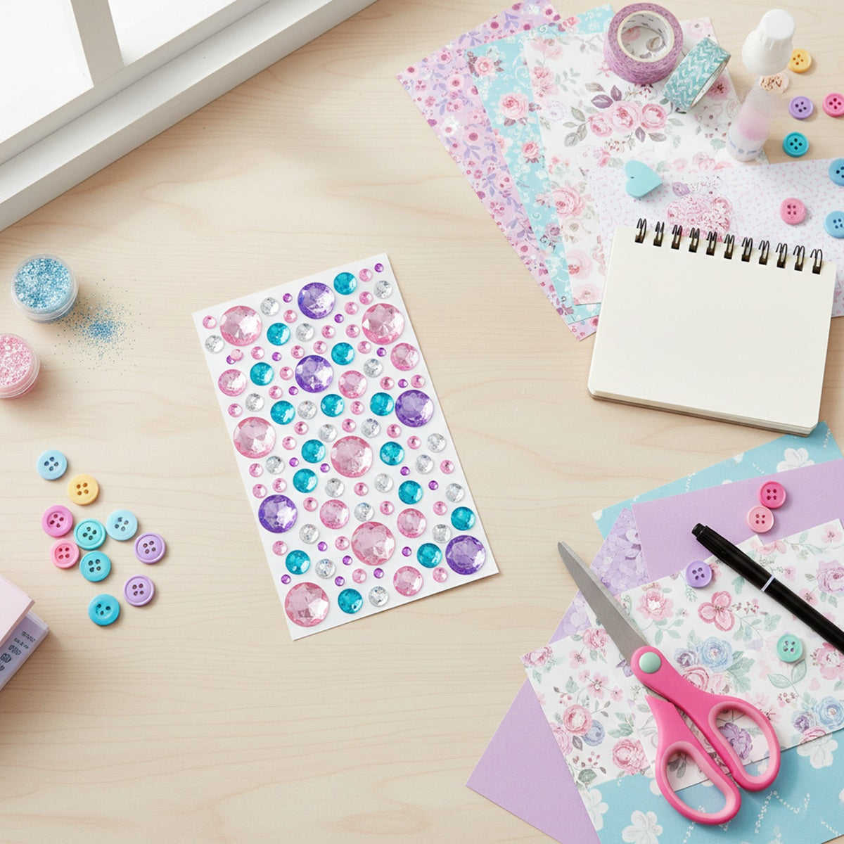 Wrapables Acrylic Self Adhesive Crystal Rhinestone Gem Stickers, Jewel Pink Blue Lilac