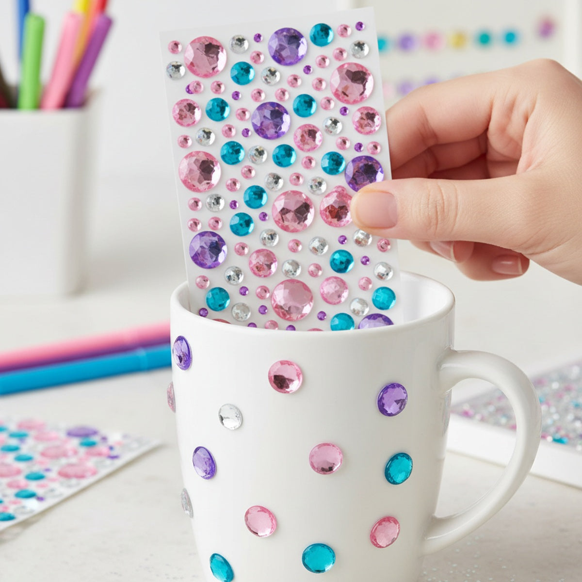 Wrapables Acrylic Self Adhesive Crystal Rhinestone Gem Stickers, Jewel Pink Blue Lilac