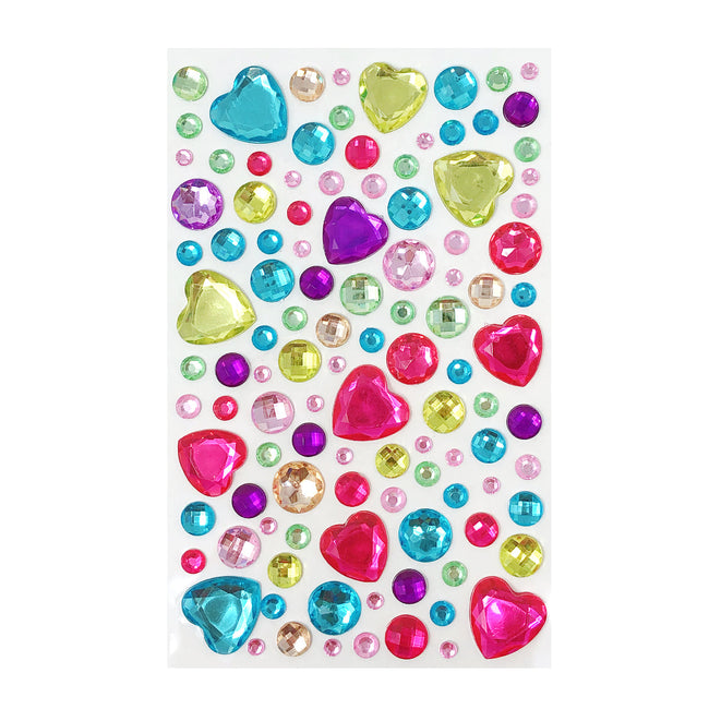 Wrapables Acrylic Self Adhesive Crystal Rhinestone Gem Stickers, Hearts Pink Blue Green