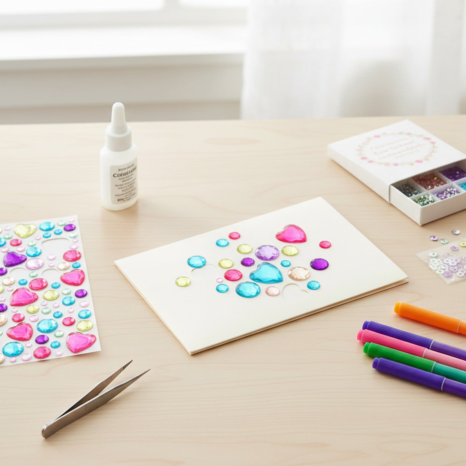 Wrapables Acrylic Self Adhesive Crystal Rhinestone Gem Stickers, Hearts Pink Blue Green