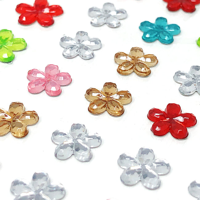 Wrapables Acrylic Self Adhesive Crystal Rhinestone Gem Stickers, Flowers Multicolor