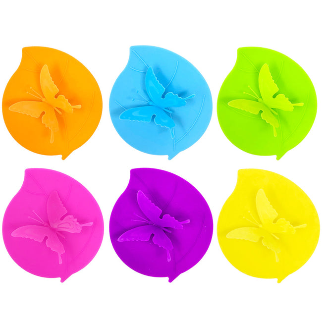 Wrapables Silicone Cup Lids, Anti-Dust Airtight Mug Covers for Hot and Cold Beverages (Set of 6), Butterflies