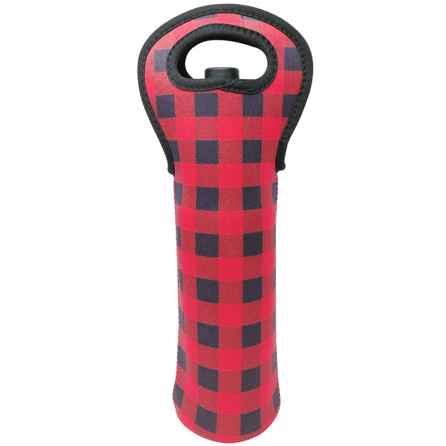 Wrapables Insulated Neoprene Wine Tote, One Bottle, Red Plaid