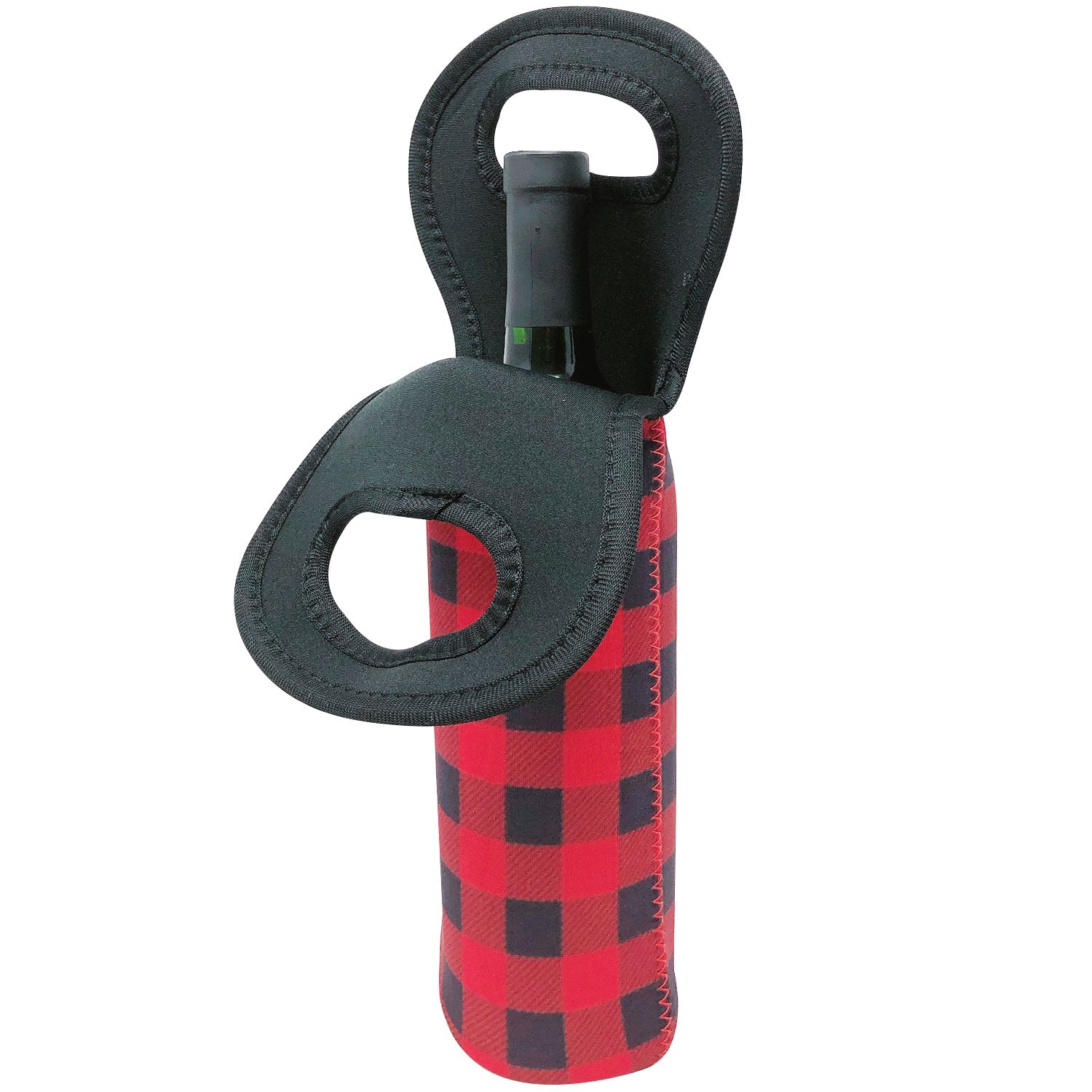 Wrapables Insulated Neoprene Wine Tote, One Bottle, Red Plaid