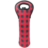 Wrapables Insulated Neoprene Wine Tote, One Bottle, Red Plaid