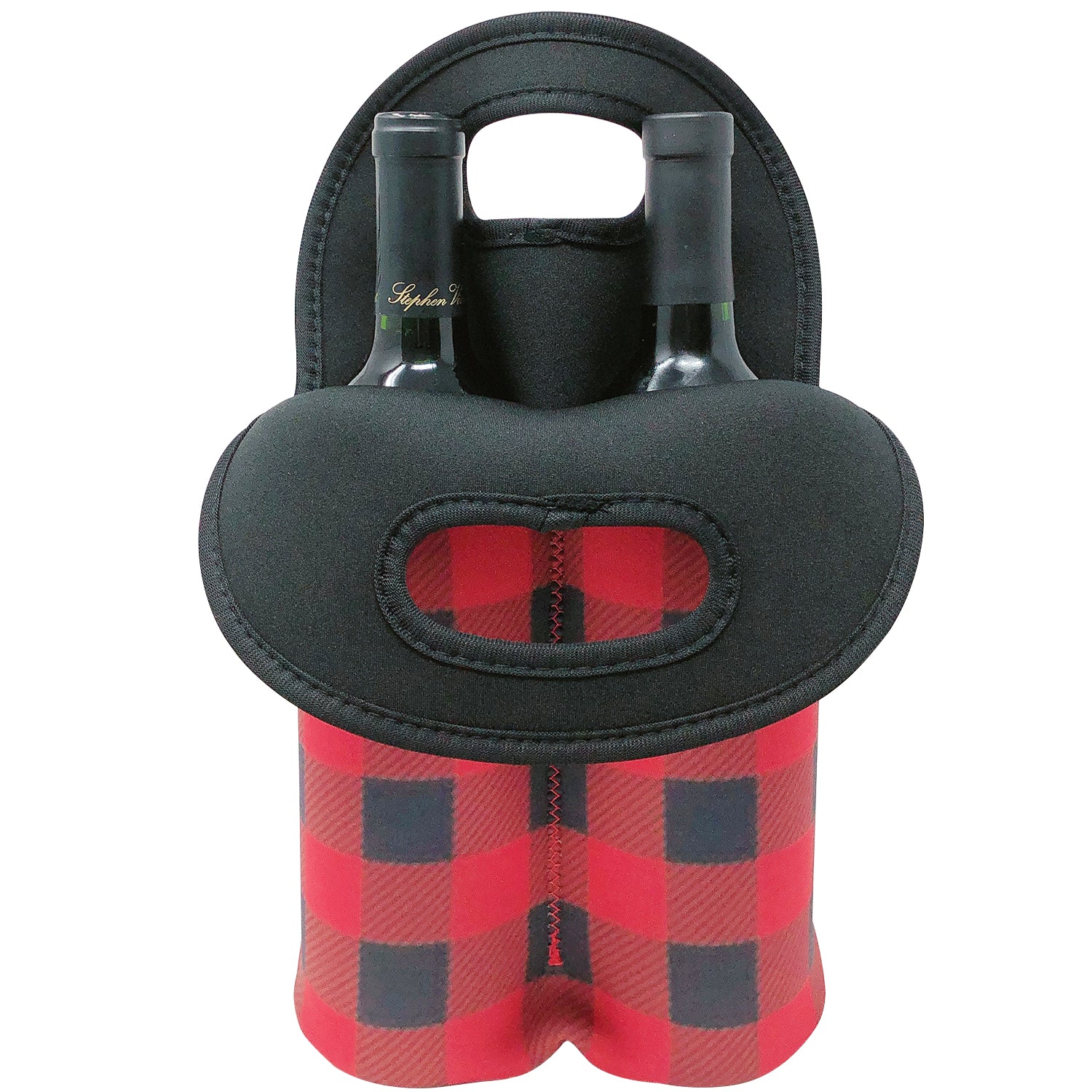 Wrapables Insulated Neoprene Wine Tote,  Two Bottles, Red Checkered