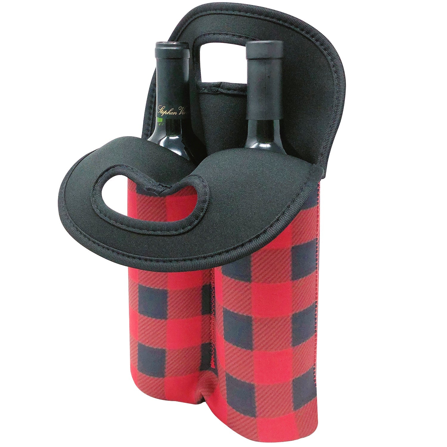 Wrapables Insulated Neoprene Wine Tote,  Two Bottles, Red Checkered