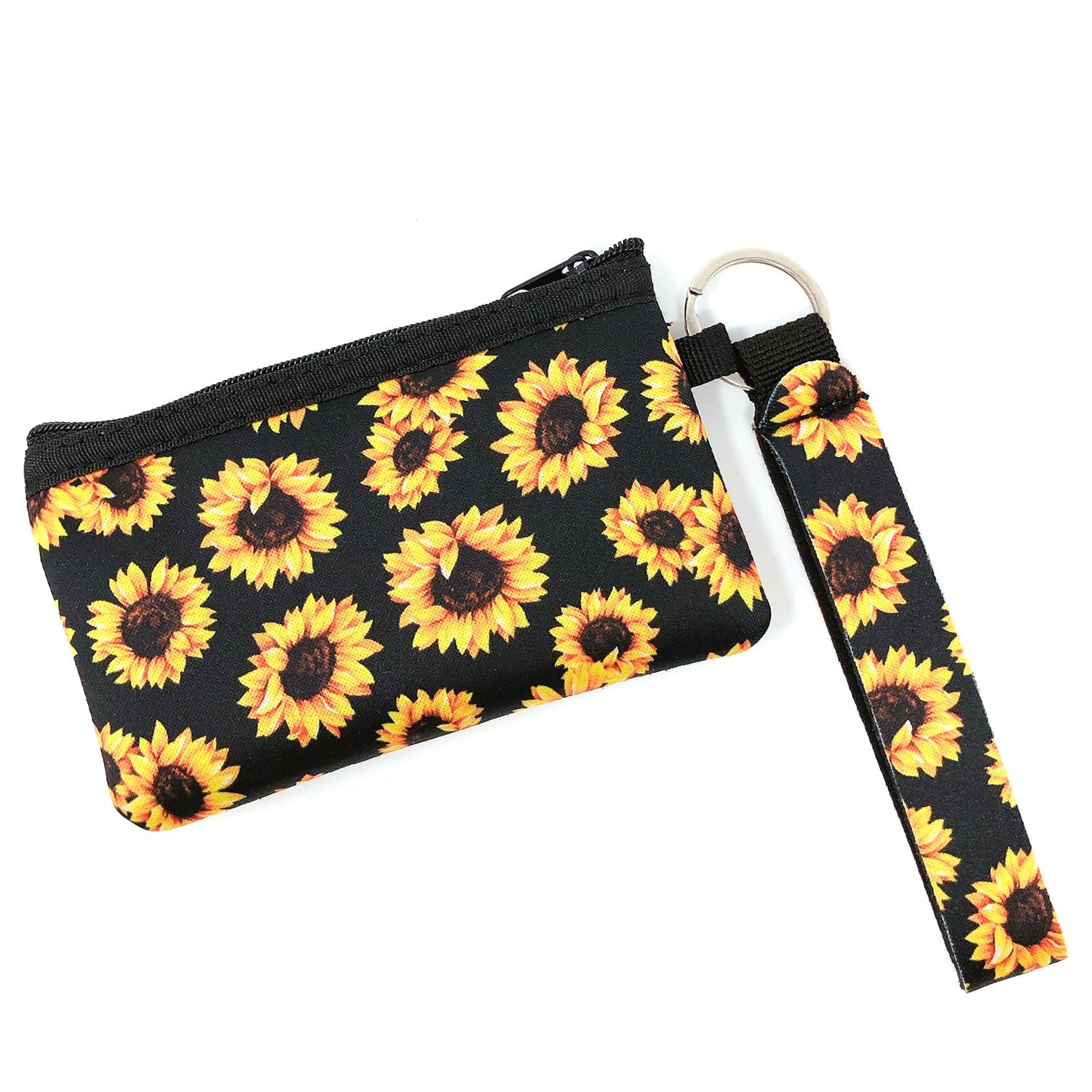 Wrapables Neoprene Mini Wristlet Wallet / Credit Card ID Holder with Lanyard, Sunflowers