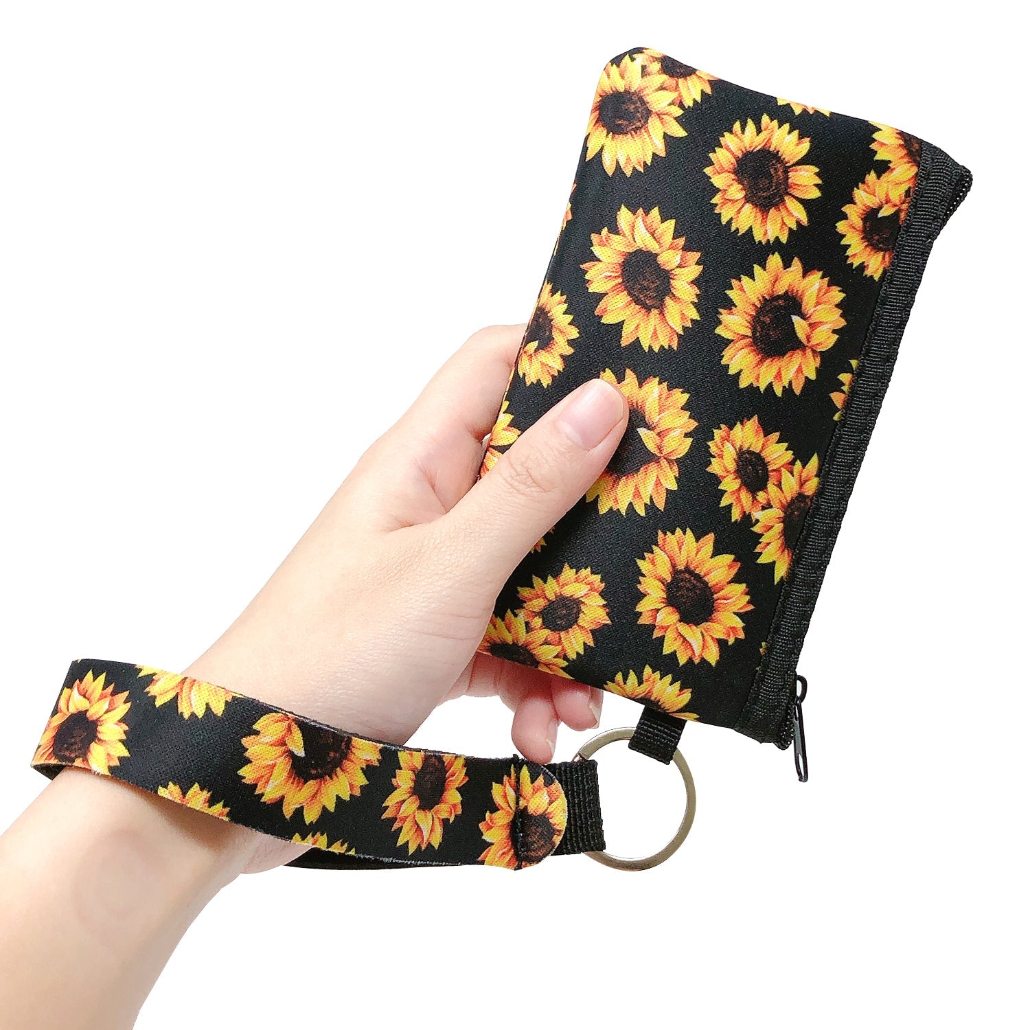 Wrapables Neoprene Mini Wristlet Wallet / Credit Card ID Holder with Lanyard, Sunflowers