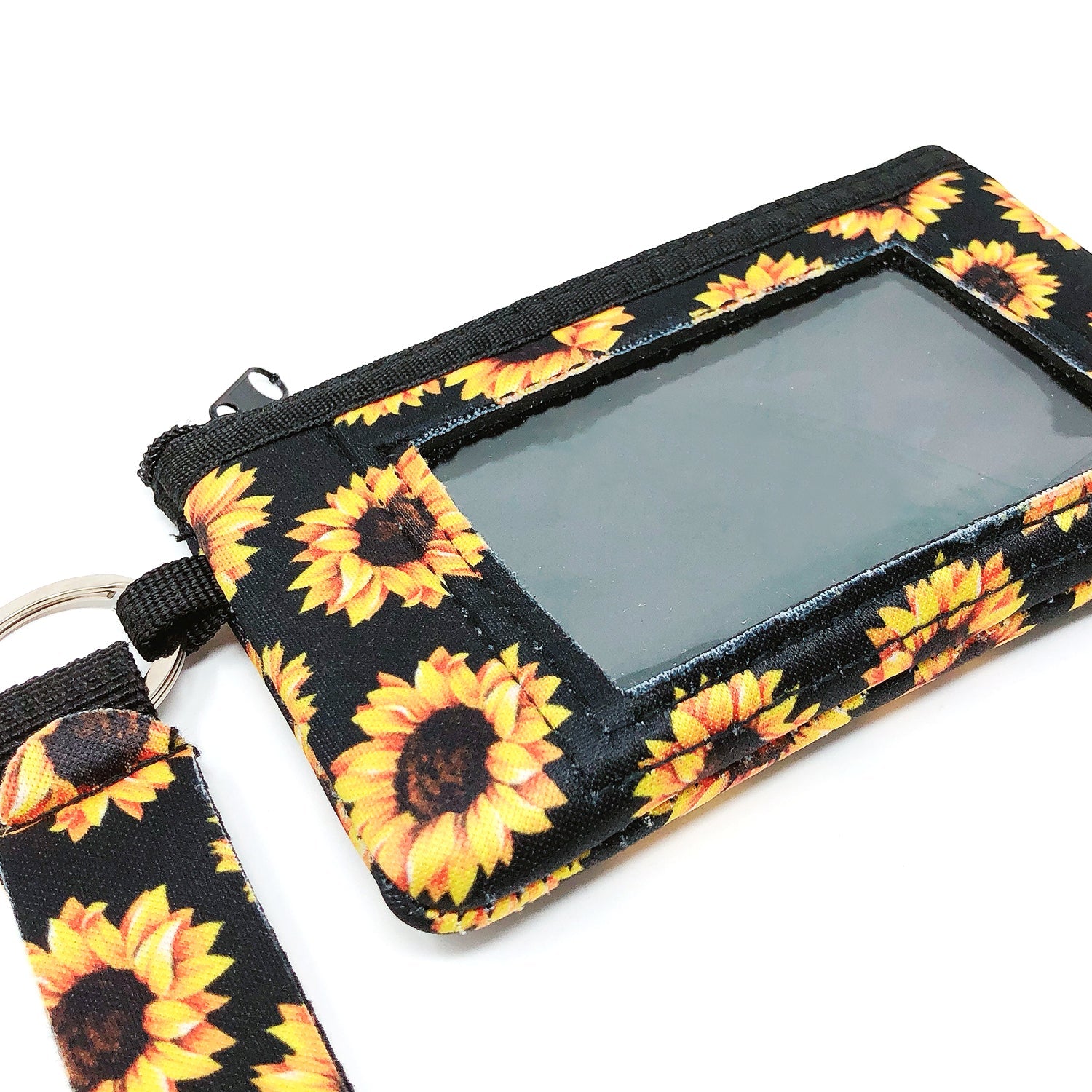 Wrapables Neoprene Mini Wristlet Wallet / Credit Card ID Holder with Lanyard, Sunflowers