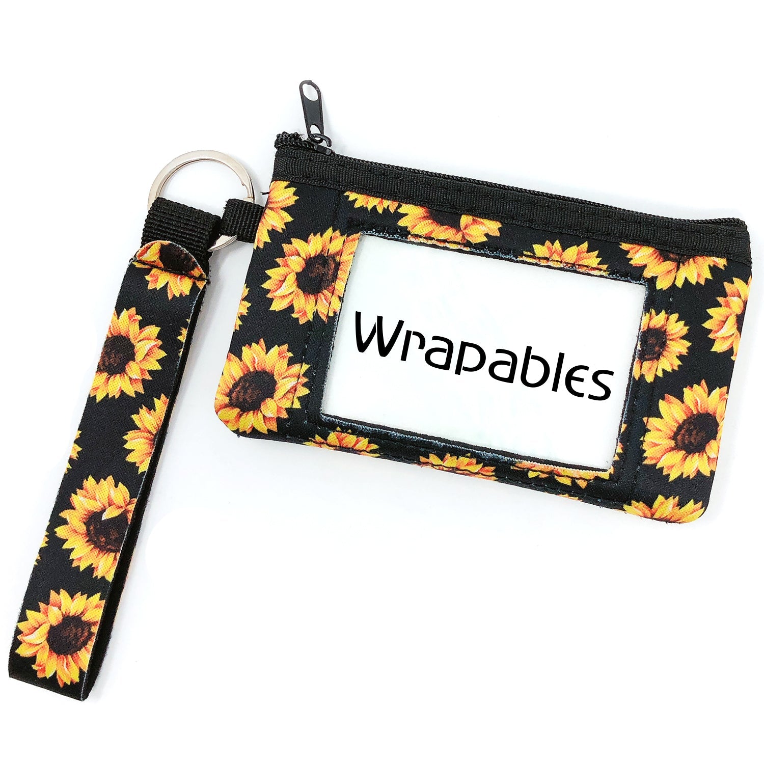 Wrapables Neoprene Mini Wristlet Wallet / Credit Card ID Holder with Lanyard, Sunflowers