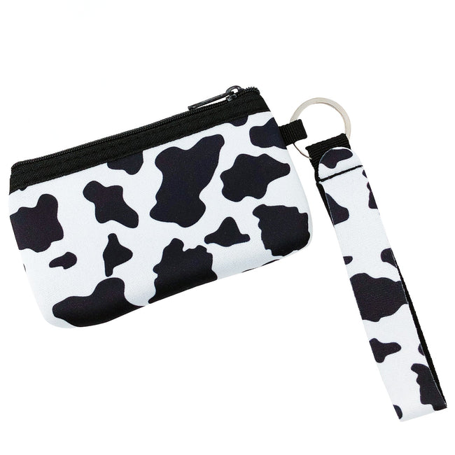 Wrapables Neoprene Mini Wristlet Wallet / Credit Card ID Holder with Lanyard, Cow Print