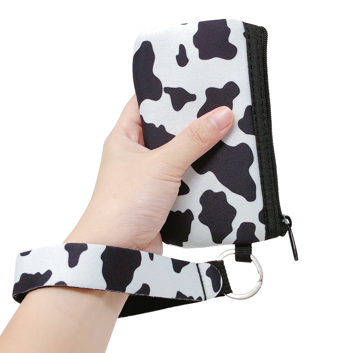 Wrapables Neoprene Mini Wristlet Wallet / Credit Card ID Holder with Lanyard, Cow Print