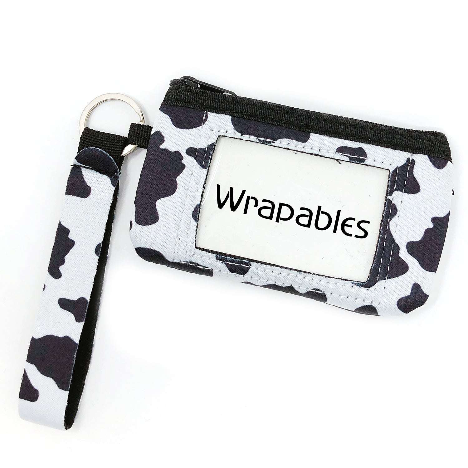 Wrapables Neoprene Mini Wristlet Wallet / Credit Card ID Holder with Lanyard, Cow Print