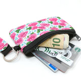 Wrapables Neoprene Mini Wristlet Wallet / Credit Card ID Holder with Lanyard, Pink Roses