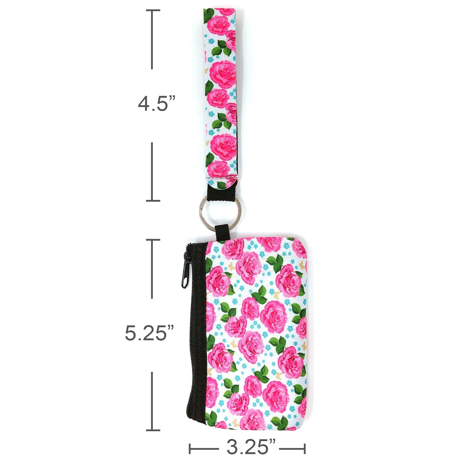 Wrapables Neoprene Mini Wristlet Wallet / Credit Card ID Holder with Lanyard, Pink Roses