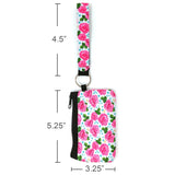 Wrapables Neoprene Mini Wristlet Wallet / Credit Card ID Holder with Lanyard, Pink Roses