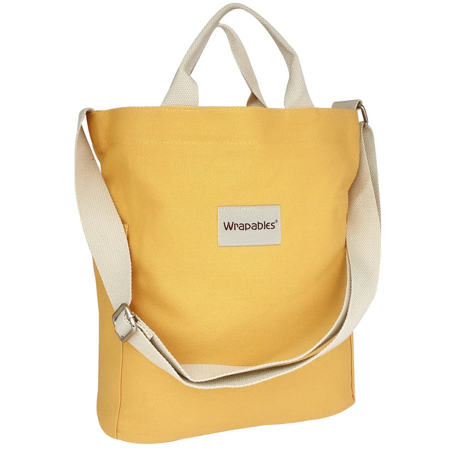 Wrapables Canvas Tote Bag for Women, Casual Cross Body Shoulder Handbag, Yellow