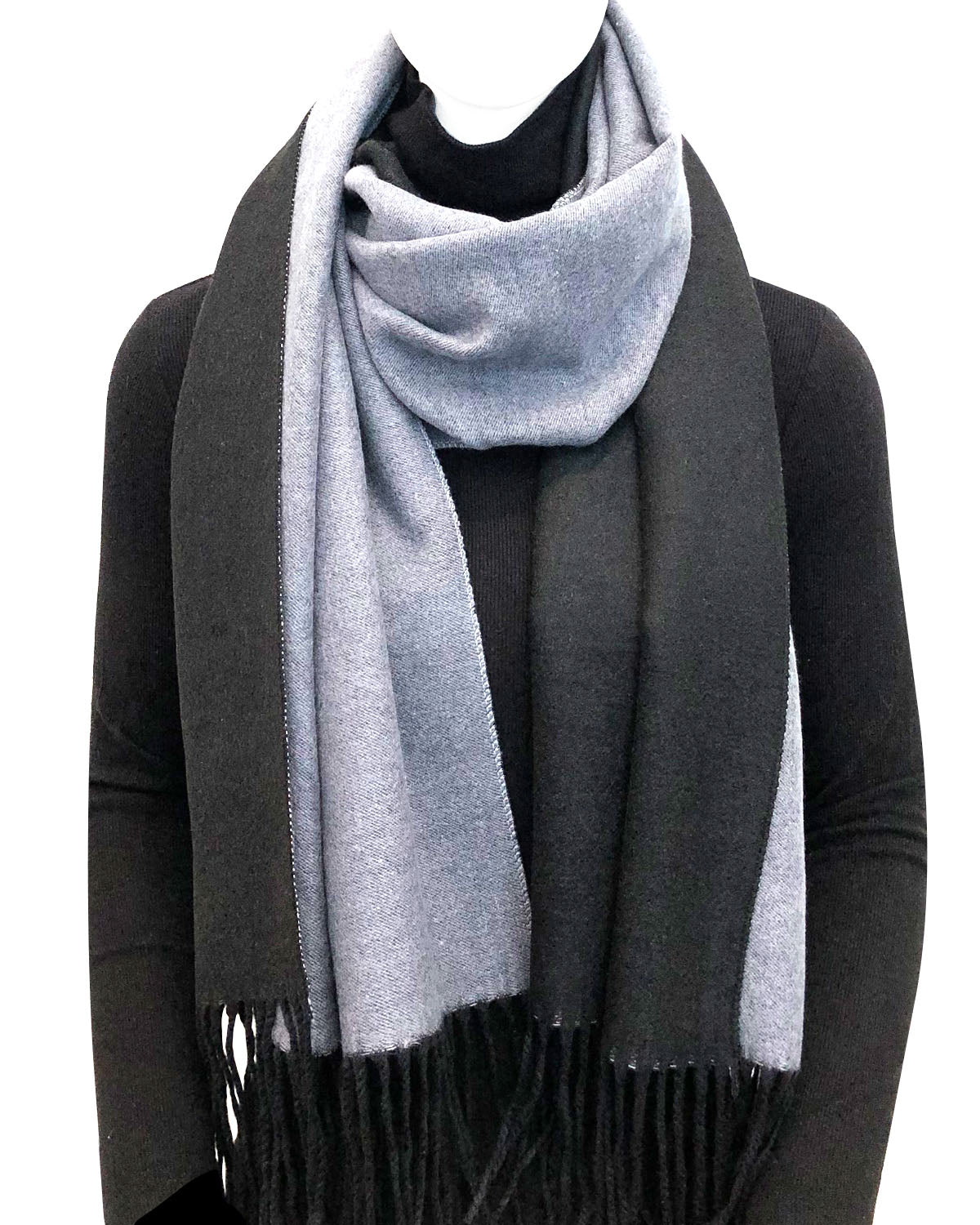 Wrapables Soft Cashmere Feeling Scarf, Large Two-Tone Winter Scarf Wrap Shawl, Black / Gray