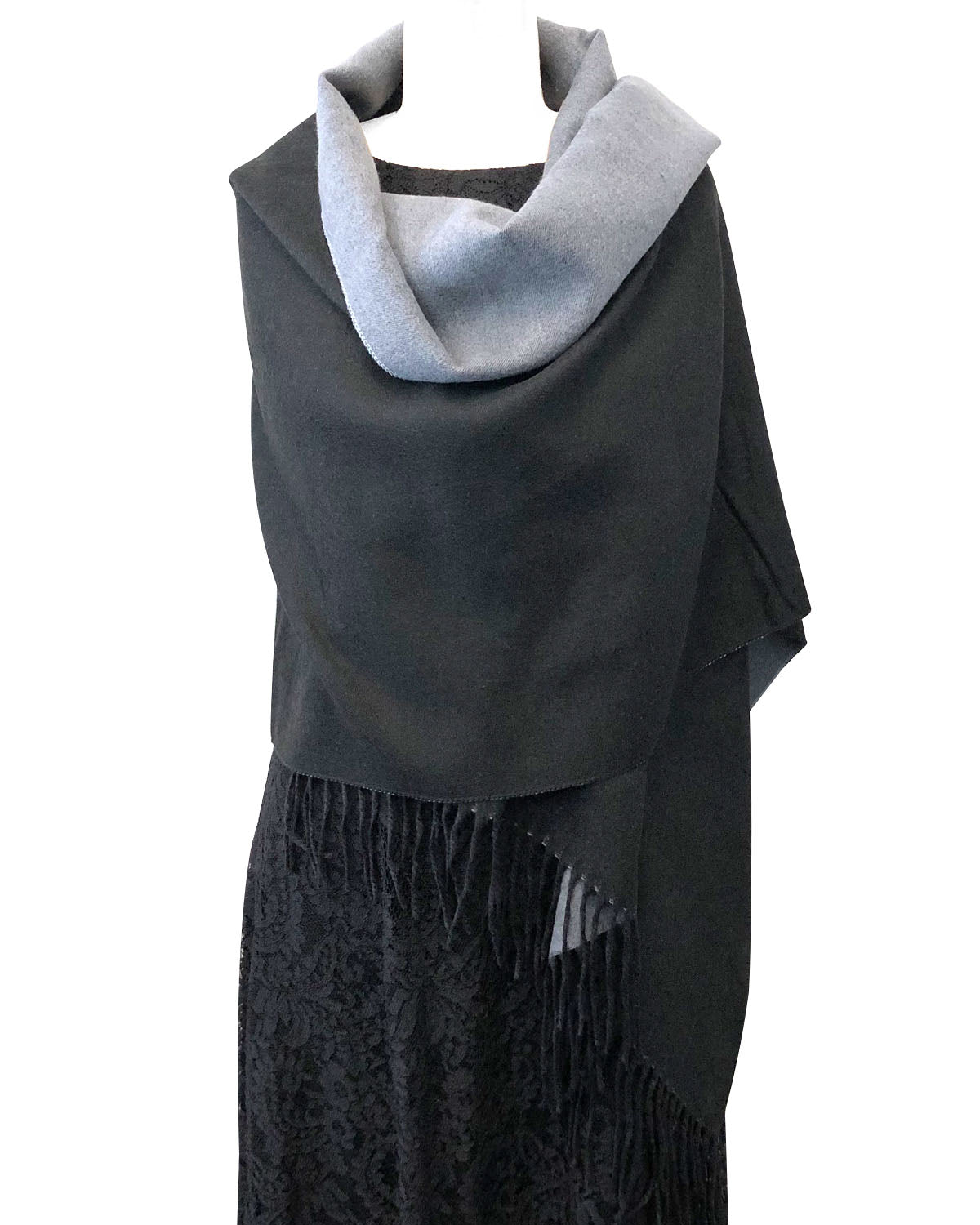 Wrapables Soft Cashmere Feeling Scarf, Large Two-Tone Winter Scarf Wrap Shawl, Black / Gray