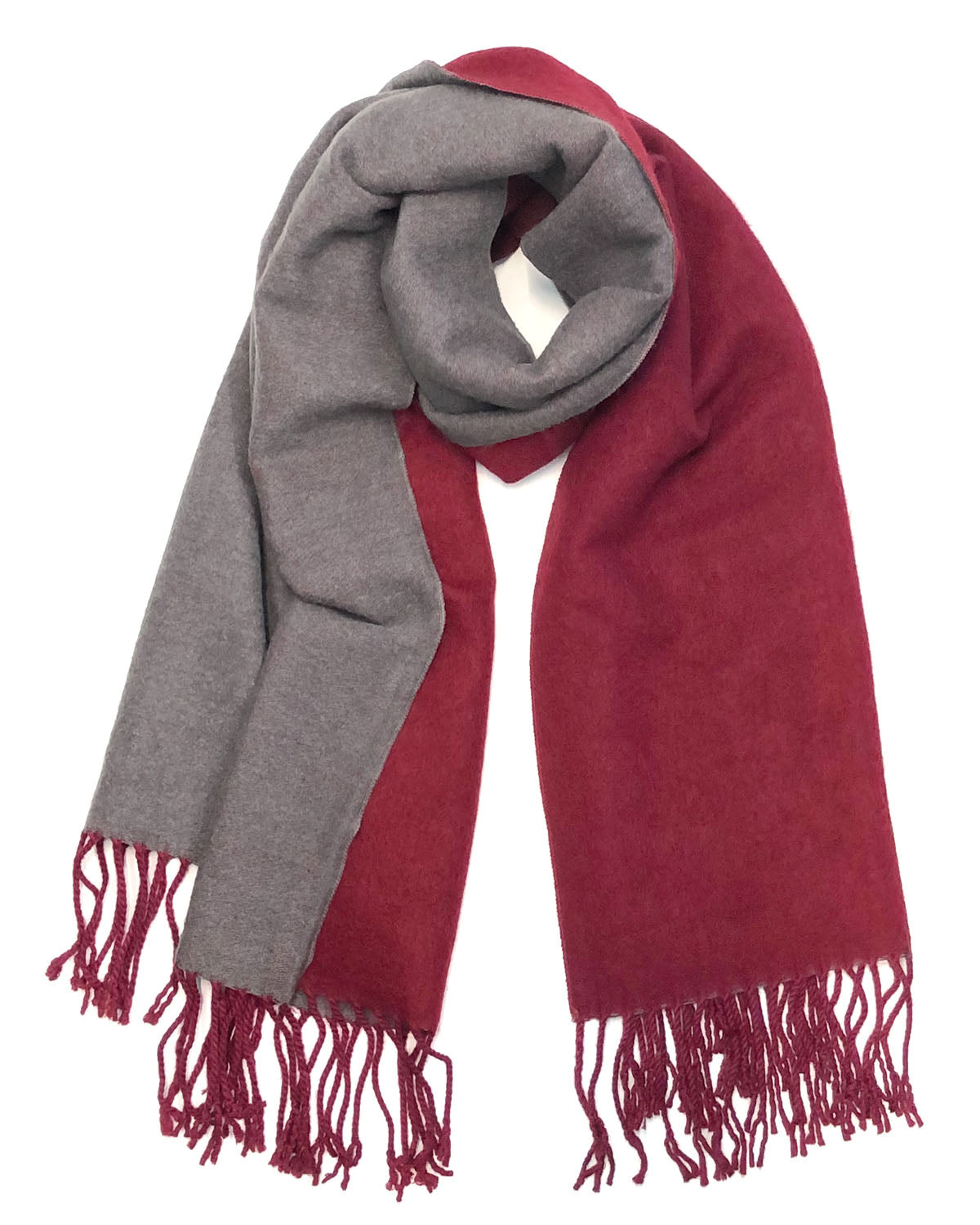 Wrapables Soft Cashmere Feeling Scarf, Large Two-Tone Winter Scarf Wrap Shawl, Wine / Gray