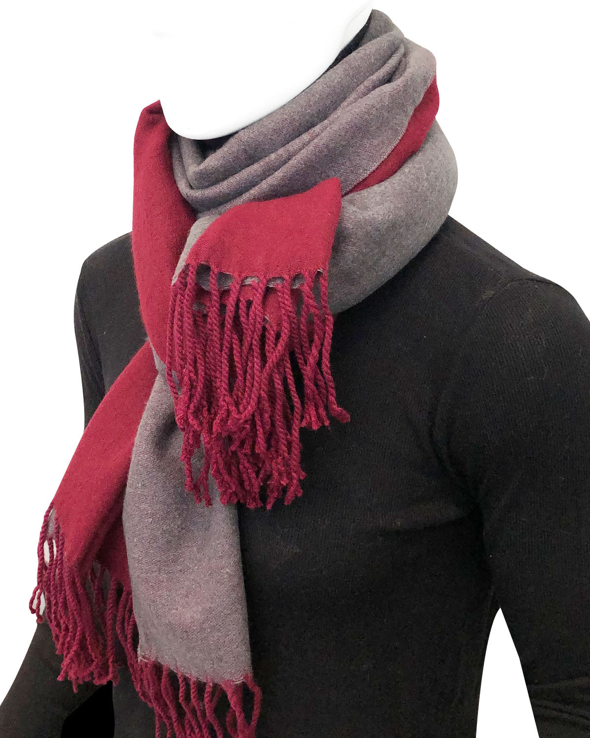 Wrapables Soft Cashmere Feeling Scarf, Large Two-Tone Winter Scarf Wrap Shawl, Wine / Gray