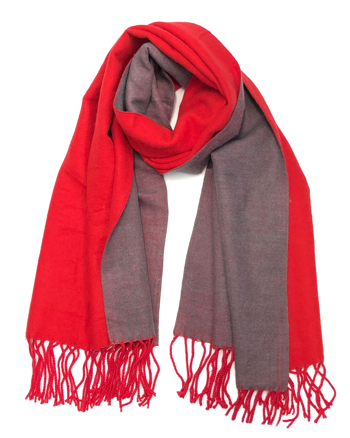 Wrapables Soft Cashmere Feeling Scarf, Large Two-Tone Winter Scarf Wrap Shawl, Red / Gray