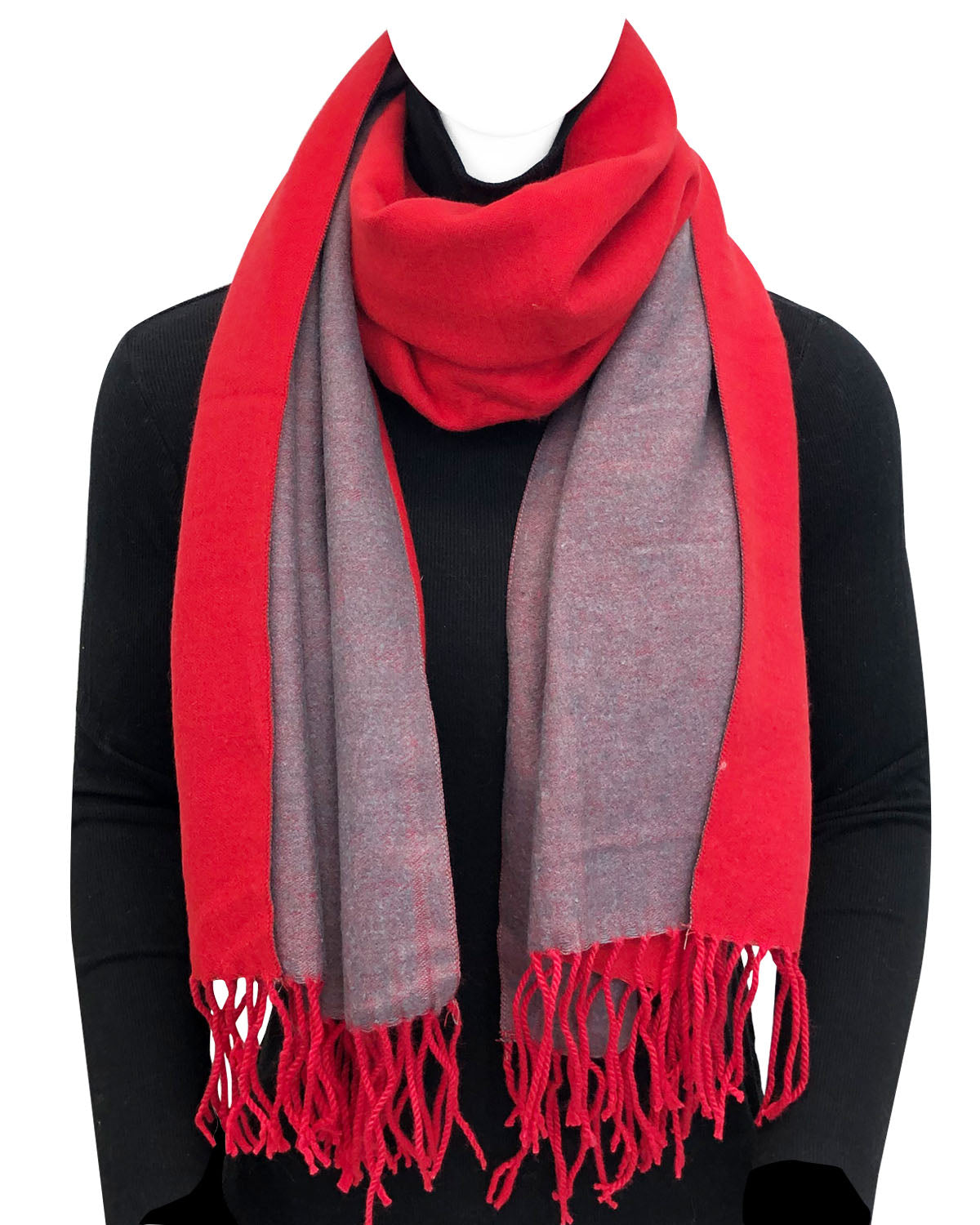 Wrapables Soft Cashmere Feeling Scarf, Large Two-Tone Winter Scarf Wrap Shawl, Red / Gray