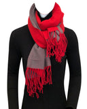 Wrapables Soft Cashmere Feeling Scarf, Large Two-Tone Winter Scarf Wrap Shawl, Red / Gray