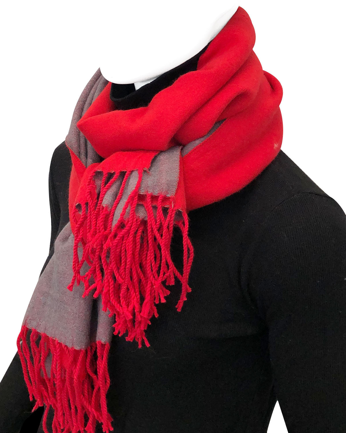 Wrapables Soft Cashmere Feeling Scarf, Large Two-Tone Winter Scarf Wrap Shawl, Red / Gray