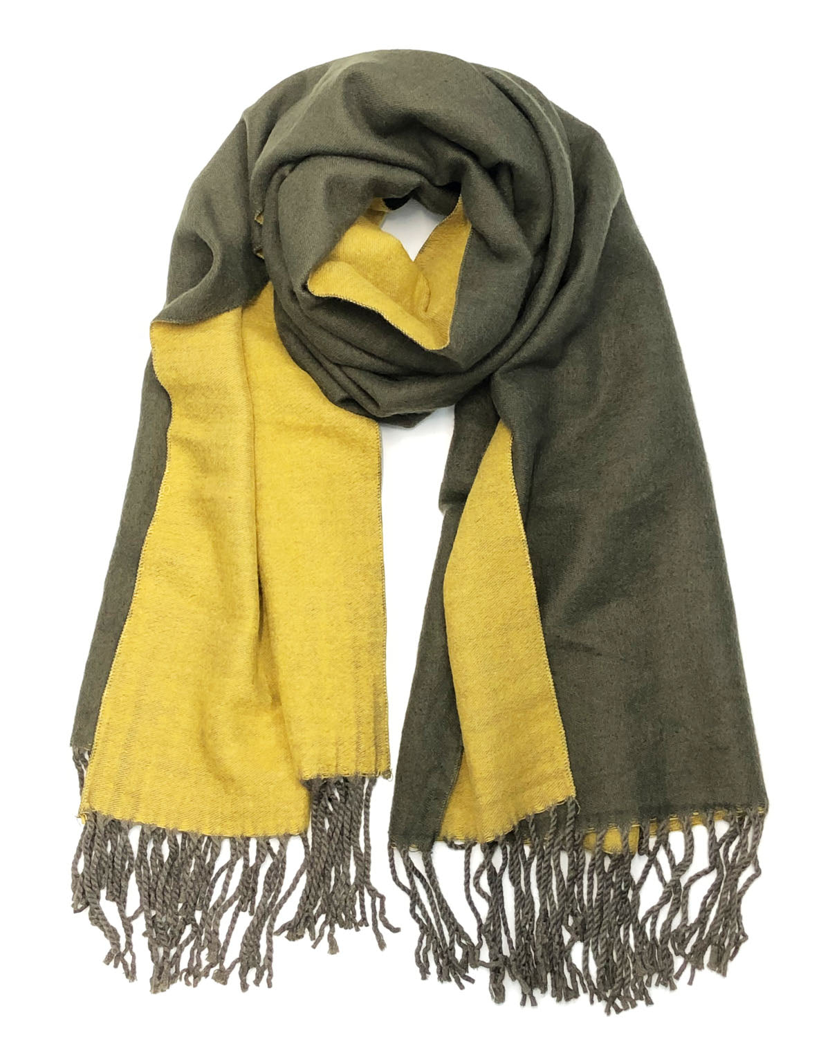 Wrapables Soft Cashmere Feeling Scarf, Large Two-Tone Winter Scarf Wrap Shawl, Camo Green / Mustard