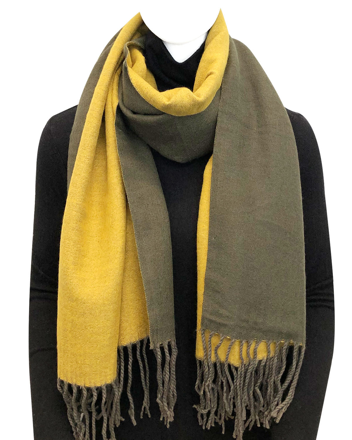 Wrapables Soft Cashmere Feeling Scarf, Large Two-Tone Winter Scarf Wrap Shawl, Camo Green / Mustard