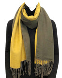 Wrapables Soft Cashmere Feeling Scarf, Large Two-Tone Winter Scarf Wrap Shawl, Camo Green / Mustard