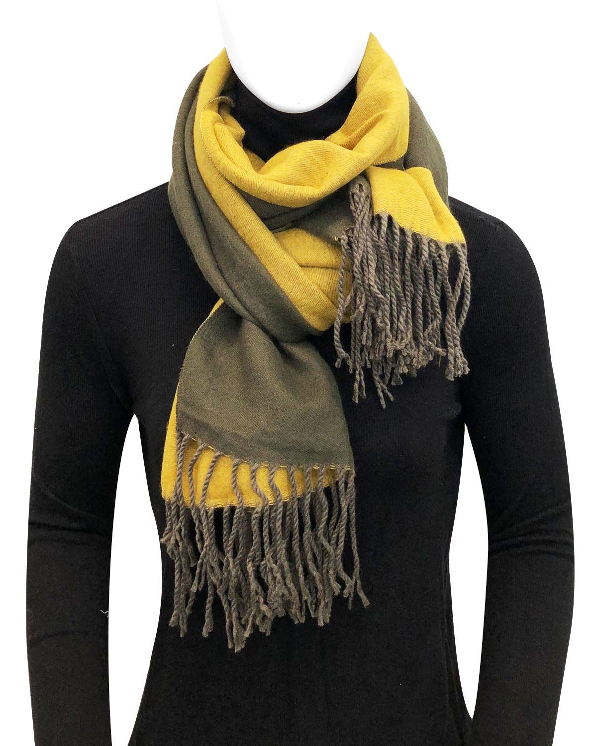 Wrapables Soft Cashmere Feeling Scarf, Large Two-Tone Winter Scarf Wrap Shawl, Camo Green / Mustard