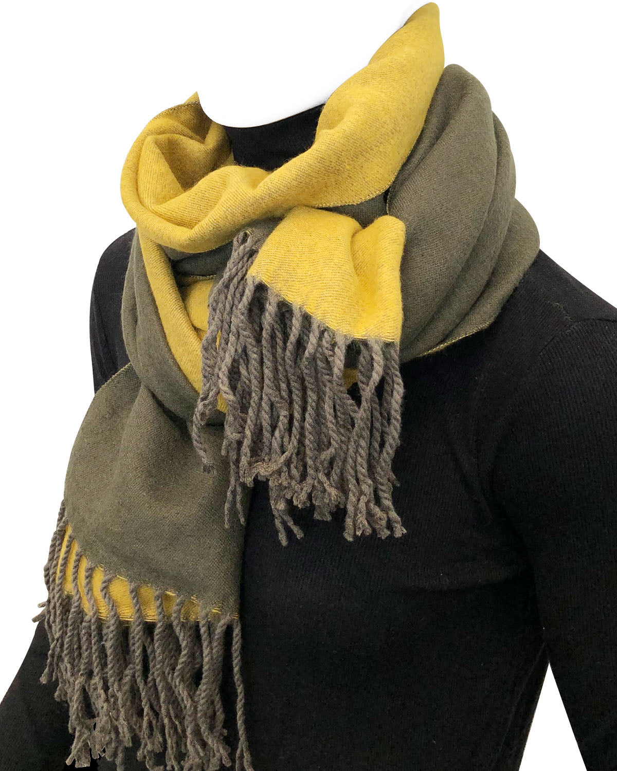 Wrapables Soft Cashmere Feeling Scarf, Large Two-Tone Winter Scarf Wrap Shawl, Camo Green / Mustard