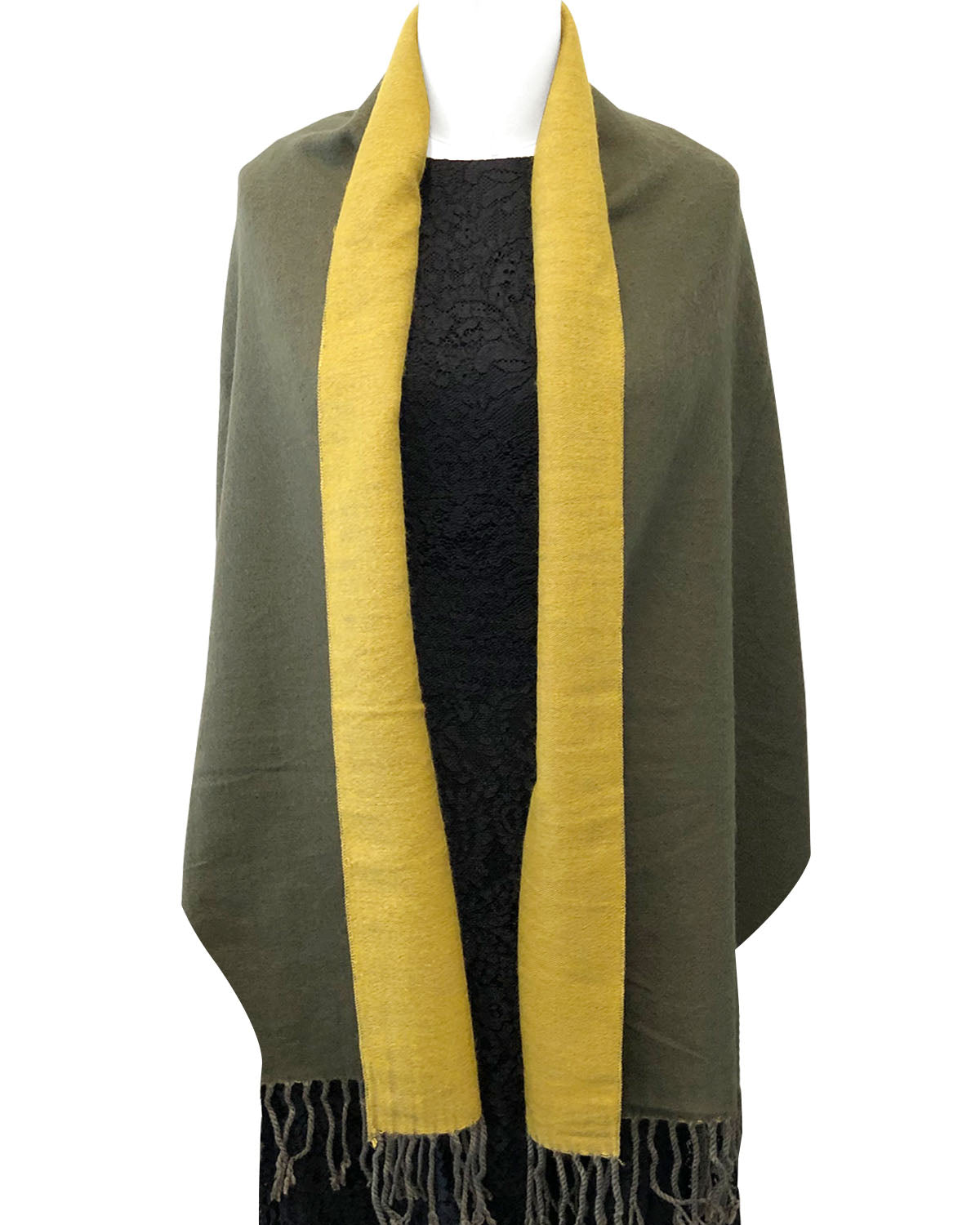 Wrapables Soft Cashmere Feeling Scarf, Large Two-Tone Winter Scarf Wrap Shawl, Camo Green / Mustard