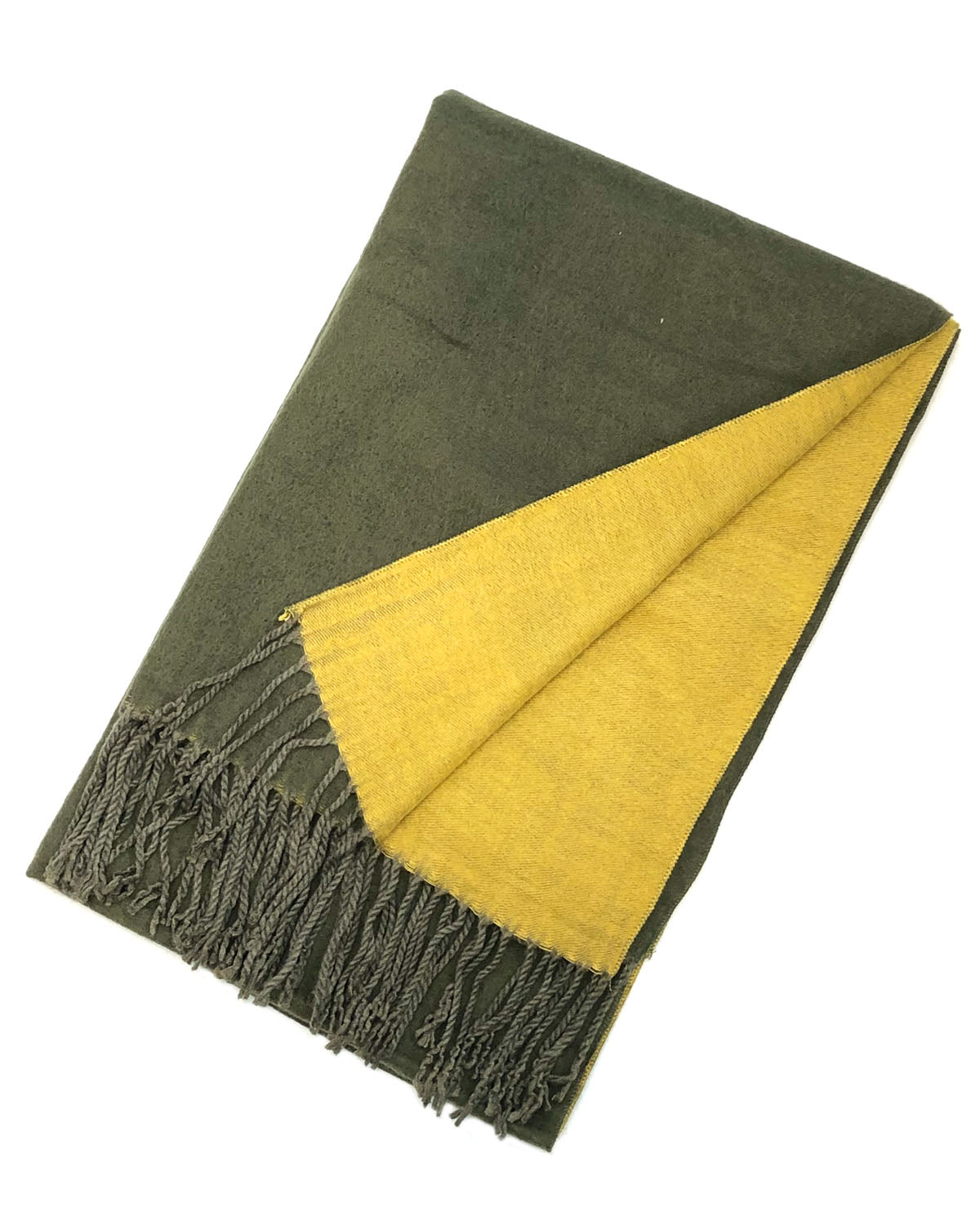 Wrapables Soft Cashmere Feeling Scarf, Large Two-Tone Winter Scarf Wrap Shawl, Camo Green / Mustard