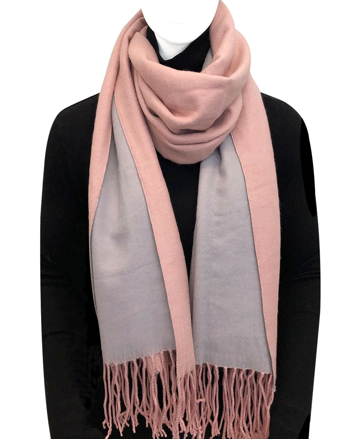 Wrapables Soft Cashmere Feeling Scarf, Large Two-Tone Winter Scarf Wrap Shawl, Pink/Light Gray