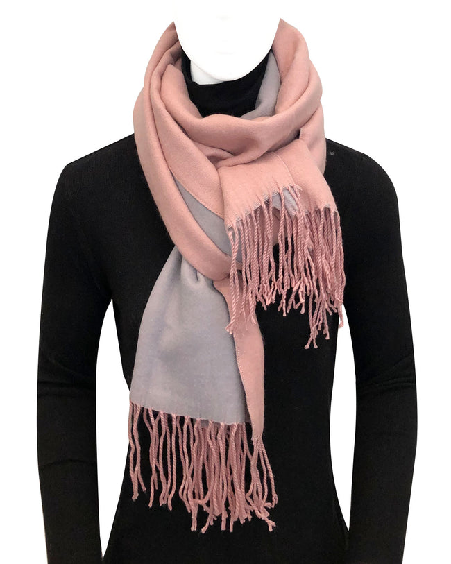 Wrapables Soft Cashmere Feeling Scarf, Large Two-Tone Winter Scarf Wrap Shawl, Pink/Light Gray