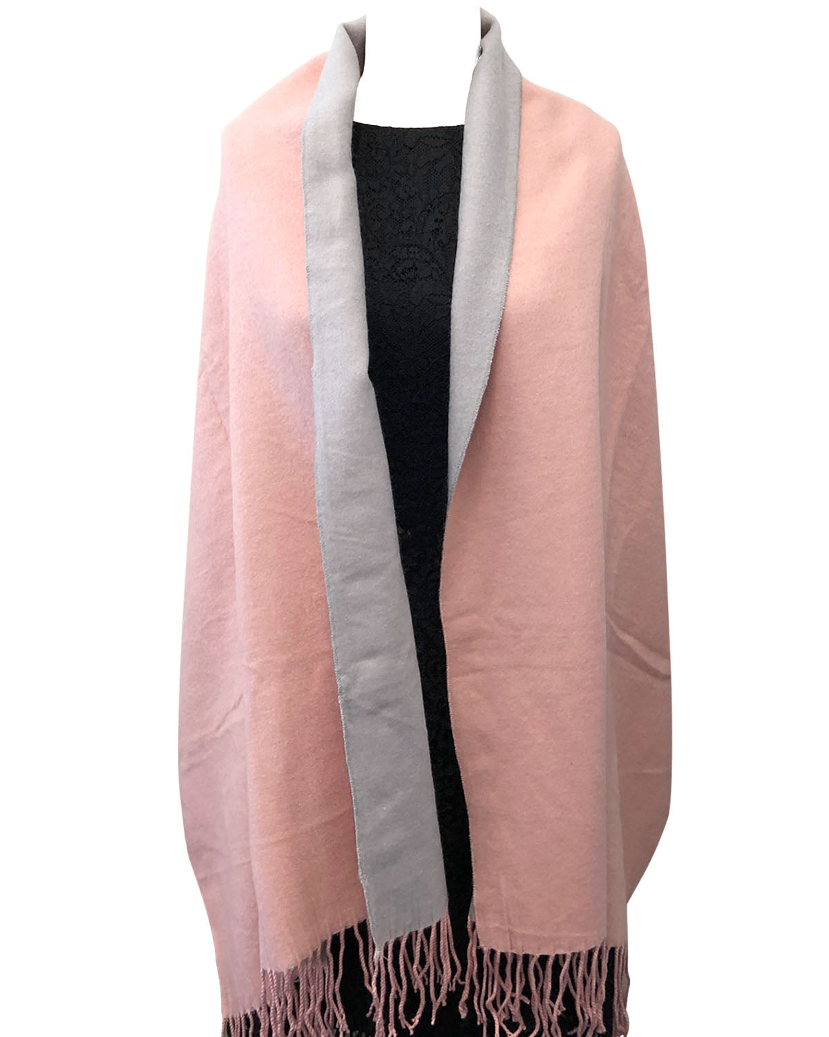 Wrapables Soft Cashmere Feeling Scarf, Large Two-Tone Winter Scarf Wrap Shawl, Pink/Light Gray