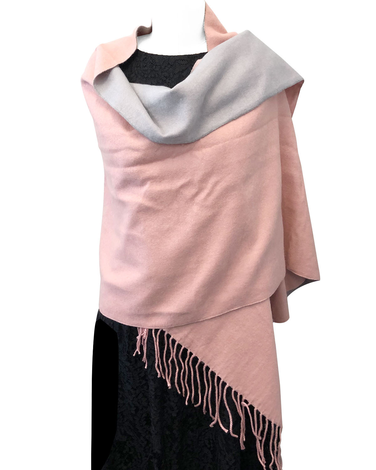 Wrapables Soft Cashmere Feeling Scarf, Large Two-Tone Winter Scarf Wrap Shawl, Pink/Light Gray