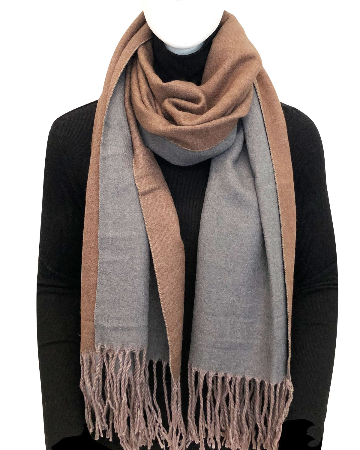 Wrapables Soft Cashmere Feeling Scarf, Large Two-Tone Winter Scarf Wrap Shawl, Chocolate / Charcoal Gray